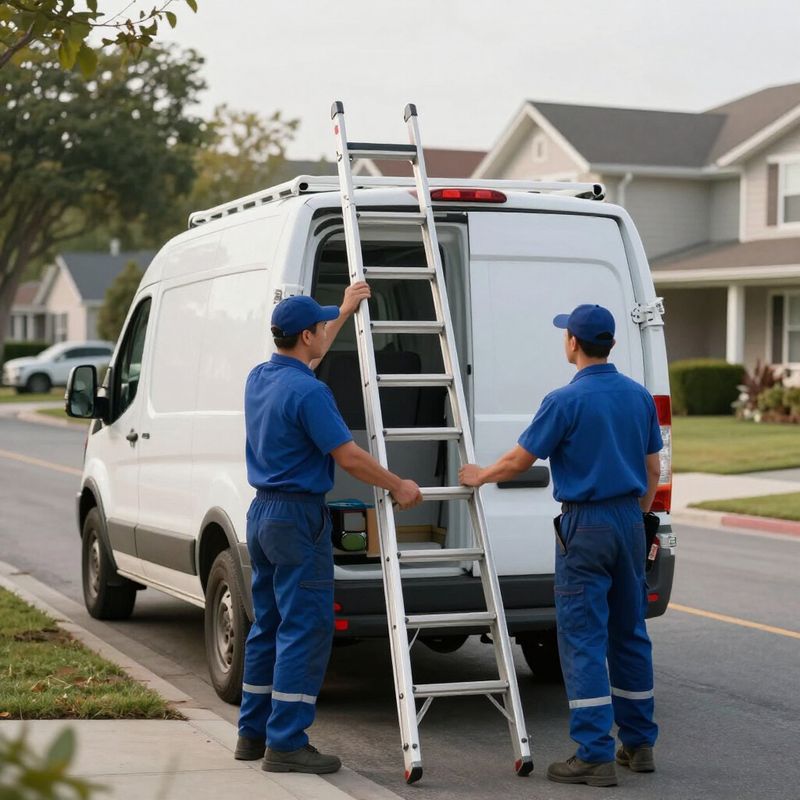 Two plumbers loading a service van
